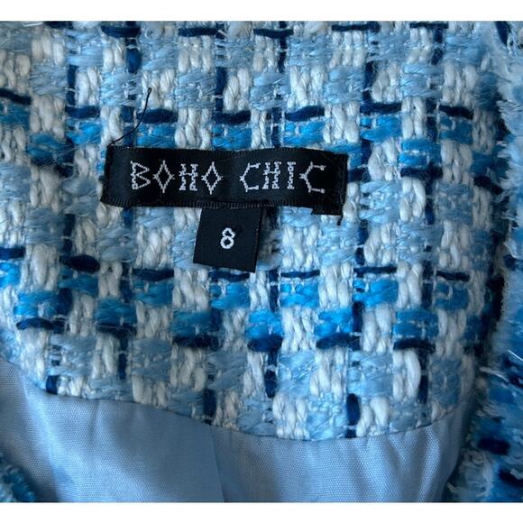 Vintage Boho Chic Blazer Women's Frayed Trim Blue Plaid Studded Short 10 Reg - Picture 7 of 10